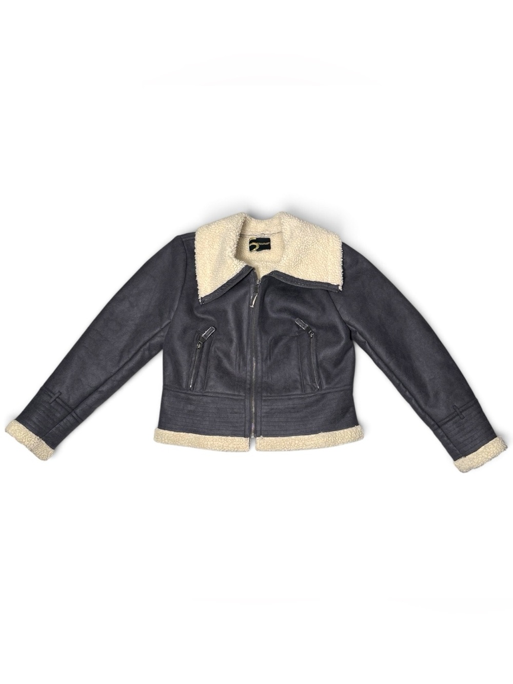 Serena Williams Signature Statement Faux Shearling Aviator Jacket Gray- Medium